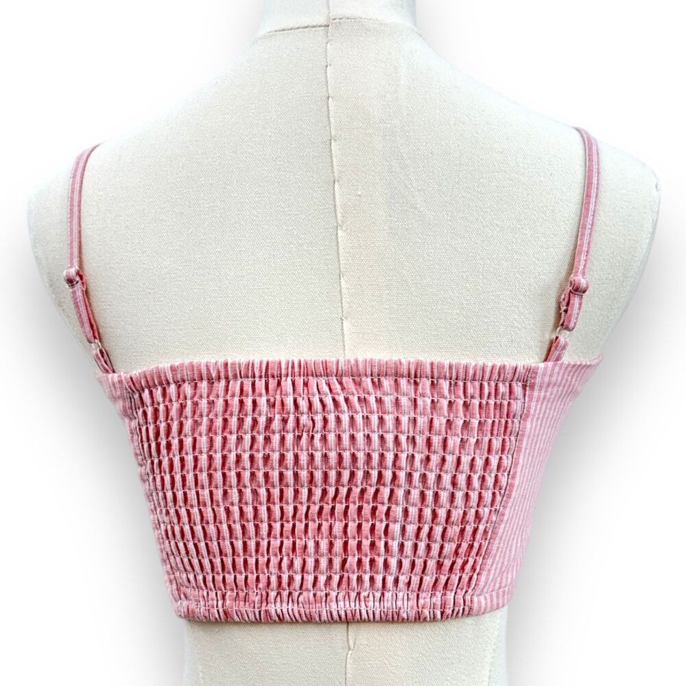 GB Bandeau Pinstriped Pink Linen/Cotton Twist Knot Stretch Back Wm/Jrs Sz XS EUC - Picture 7 of 7